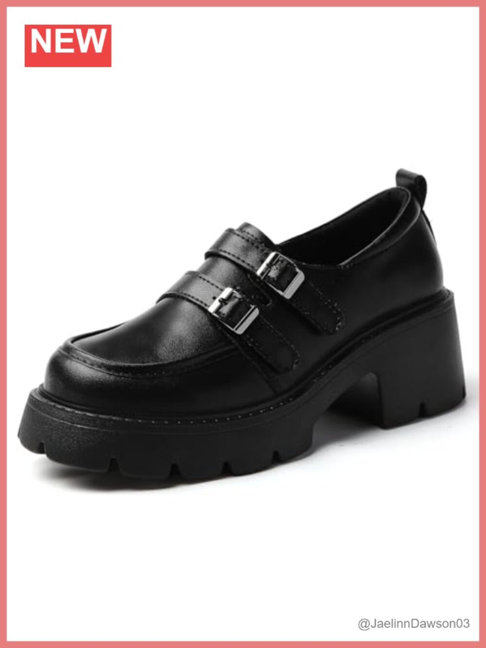 Chunky Platform Loafers Double Buckle Monk Strap Slip On Lug Sole Heeled Shoes